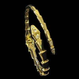 Vintage Fashion Snake Bracelet Cubic Zirconia Yellow 14  Gold Tone Plated